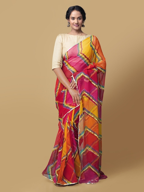 

Unnati Silks Multicoloured Pure Chiffon Printed Bhagalpuri Saree, Multi