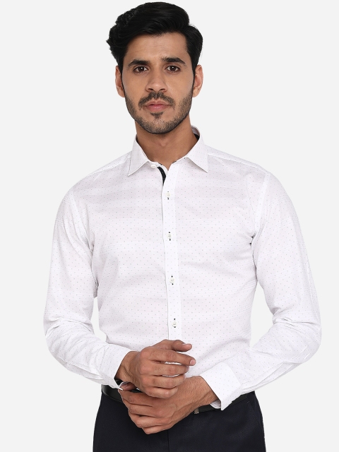 

JB STUDIO Men White Pure Cotton Slim Fit Printed Formal Shirt