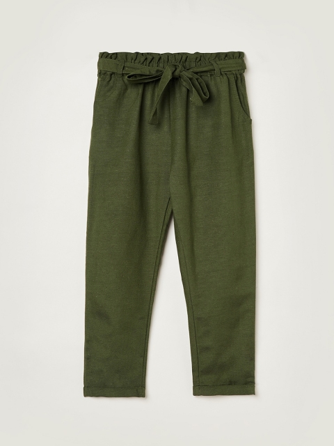 

Fame Forever by Lifestyle Girls Olive Green Regular Fit Solid Cotton Trousers