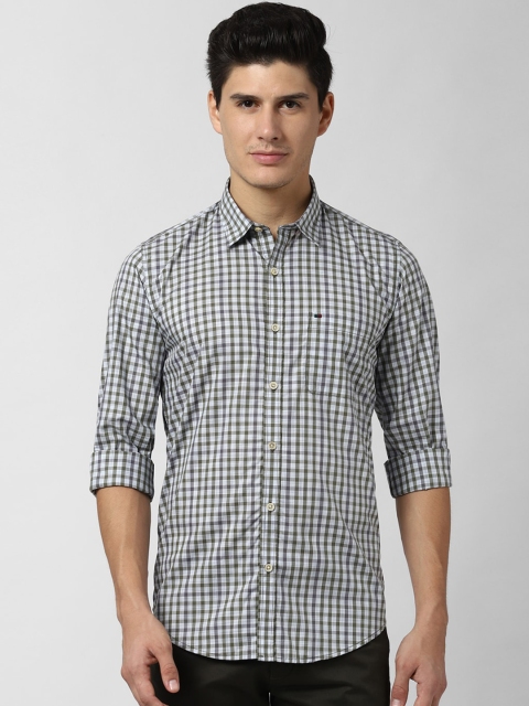

Peter England Casuals Men Grey & White Slim Fit Checked Pure Cotton Casual Shirt