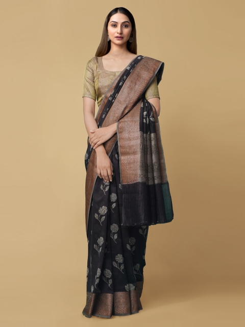 

Unnati Silks Black Silk Cotton Printed Maheshwari Saree