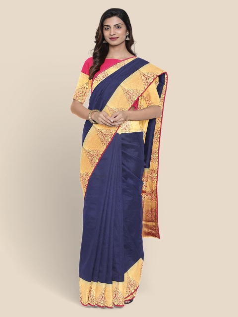 

KLM Fashion Mall Navy Blue Solid Banarasi Saree