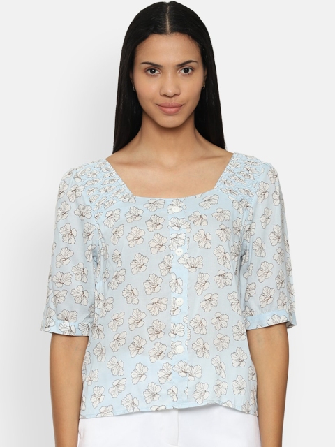 

Van Heusen Woman Blue & White Floral Printed Regular Top