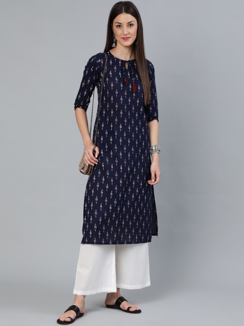 

Nayo Women Navy Blue & White Printed Kurta with Palazzos