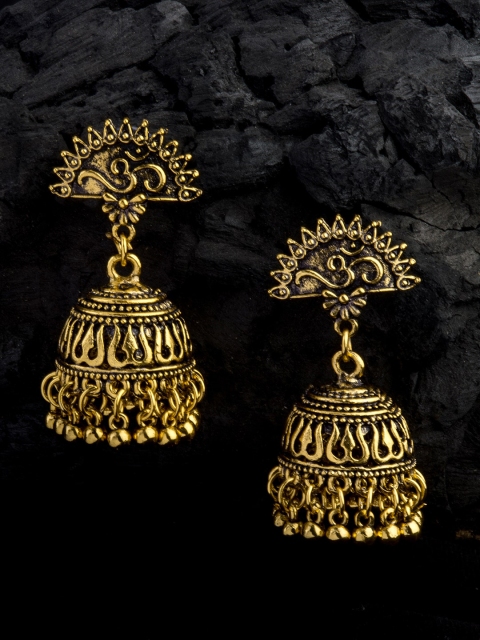 

Alankruthi Oxidised Gold-Toned Dome Shaped Jhumkas