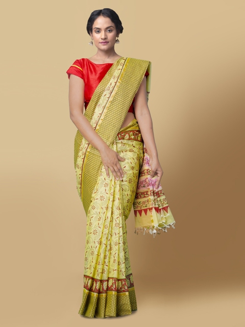 

Unnati Silks Women Yellow & Maroon Pure Vrinda Mangalagiri Cotton Sustainable Saree