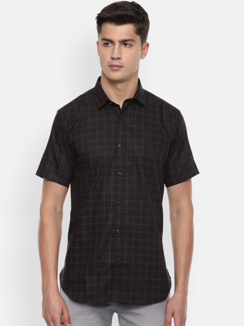 

V Dot Men Black & Red Skinny Fit Checked Casual Shirt