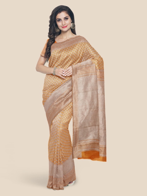 

KLM Fashion Mall Yellow & Golden Woven Design Kanjeevaram Saree