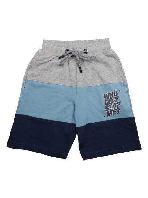 

Stupid Cupid Boys Navy Blue & Grey Melange Colourblocked Regular Fit Regular Shorts
