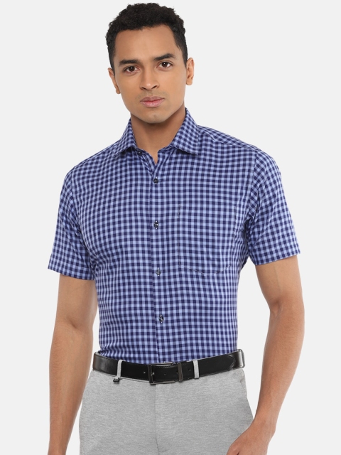 

Van Heusen Men Blue Pure Cotton Regular Fit Checked Formal Shirt