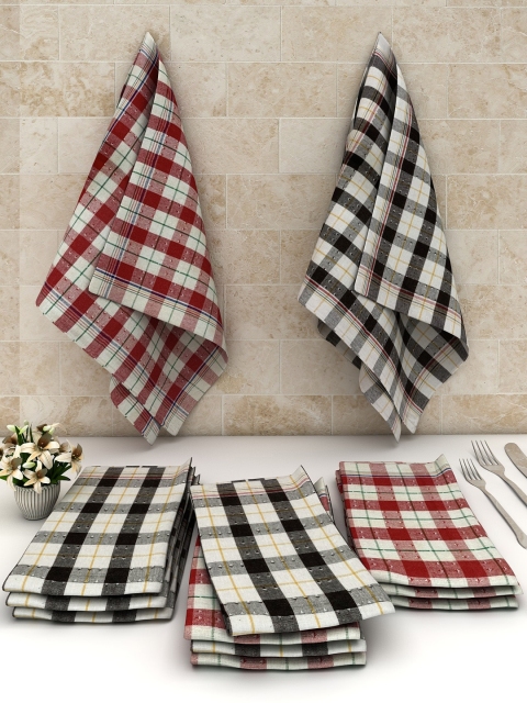 

Athom Trendz Pack Of 12 Multi-colored Checked Cotton Cleaning Cloth, White