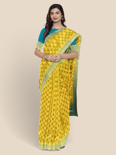 

KLM Fashion Mall Yellow & Golden Woven Design Banarasi Saree