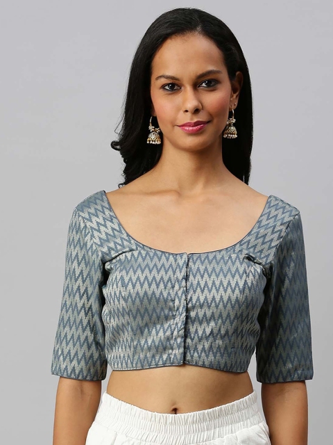 

Soch Women Grey Woven-Design Art Silk Saree Blouse