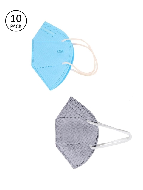 

OOMPH Unisex Pack Of 10 Solid 5-Ply Anti-Pollution Reusable KN95 Protective Masks, Blue