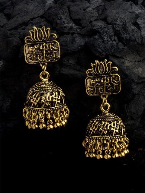 

Alankruthi Oxidised Gold-Toned Dome Shaped Jhumkas