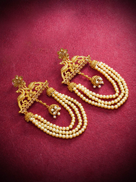 

aadita Gold-Toned Peacock Shaped Drop Earrings
