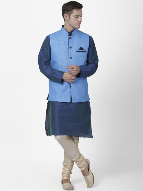 

TABARD Men Blue Solid Kurta Set with Nehru Jacket