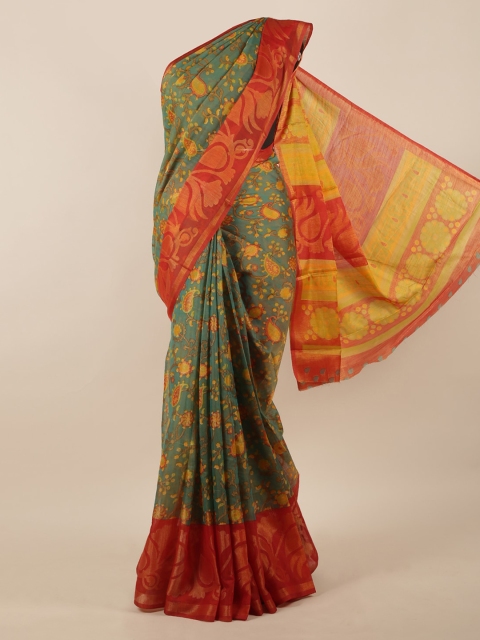 

Pothys Green Printed Jute Silk Saree