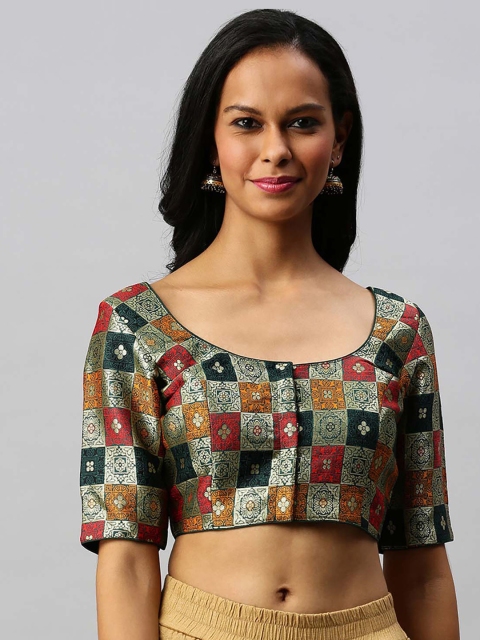

Soch Women Green Woven-Design Art Silk Saree Blouse