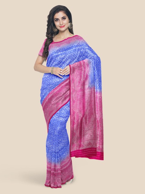 

KLM Fashion Mall Blue & Silver Zari Woven Design Banarasi Saree