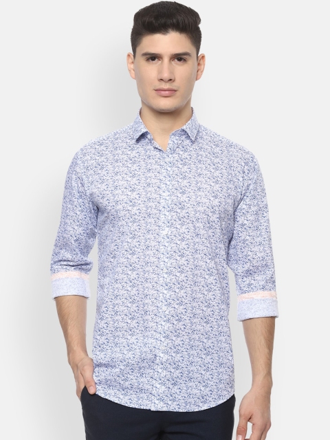 

V Dot Men Blue & White Pure Cotton Slim Fit Printed Casual Shirt