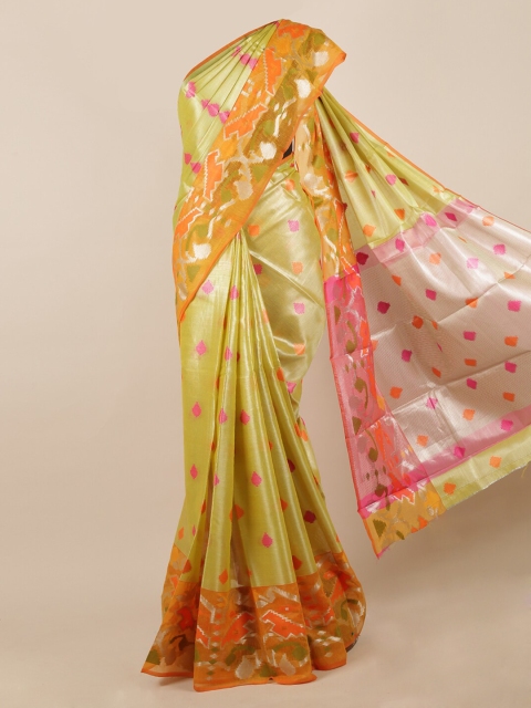 

Pothys Lime Green & Pink Woven Design Saree