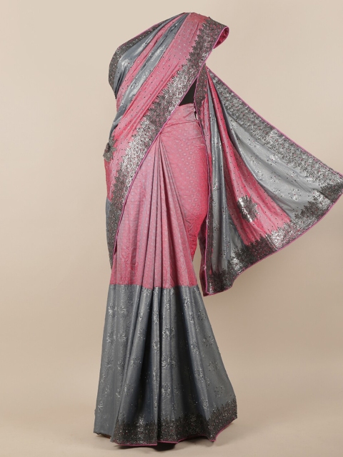 

Pothys Pink & Grey Woven Design & Embellished Saree