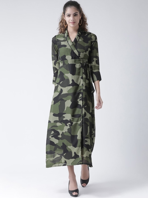 

Texco Women Olive Green & Black Printed Maxi Dress