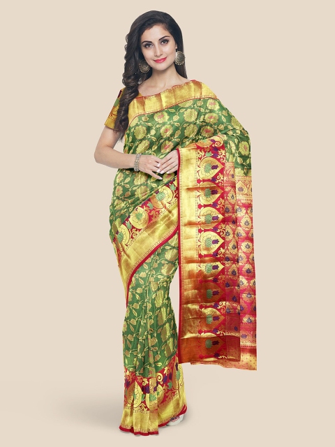 

KLM Fashion Mall Green & Yellow Woven Design Kanjeevaram Saree