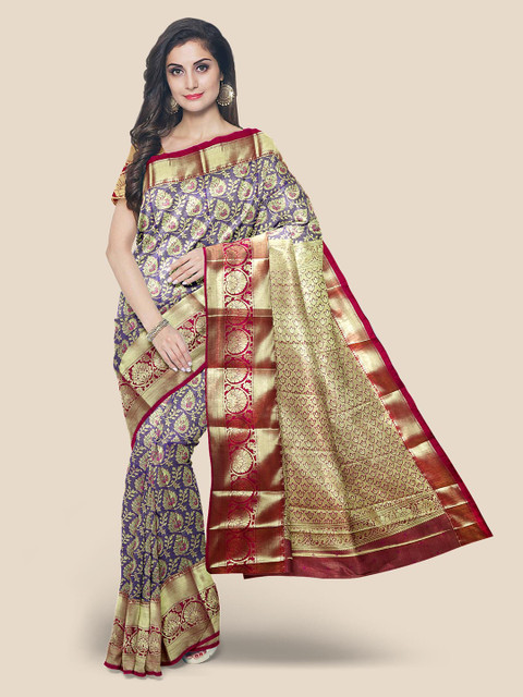 

KLM Fashion Mall Purple & Green Zari Woven Design Kanjeevaram Saree