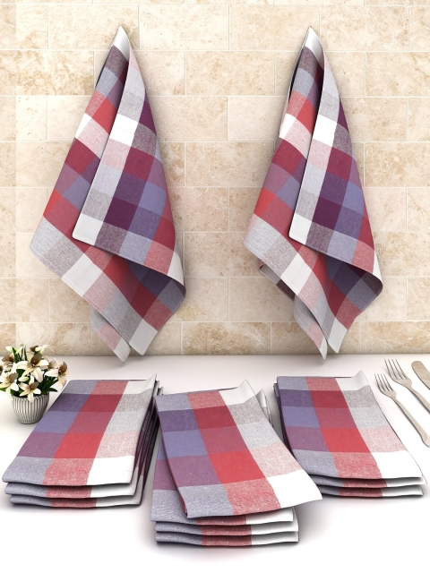 

Athom Trendz Pack Of 12 Multi-colored Checked Cotton Cleaning Cloth, Red
