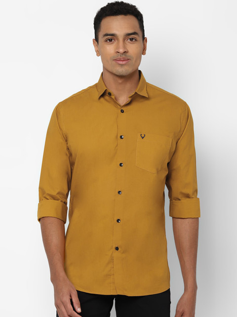 

Allen Solly Men Mustard Yellow Slim Fit Solid Pure Cotton Casual Shirt