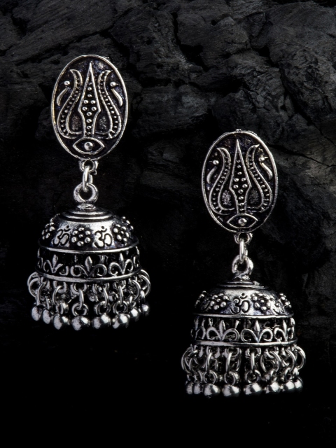 

Alankruthi Oxidised Silver-Toned Dome Shaped Jhumkas