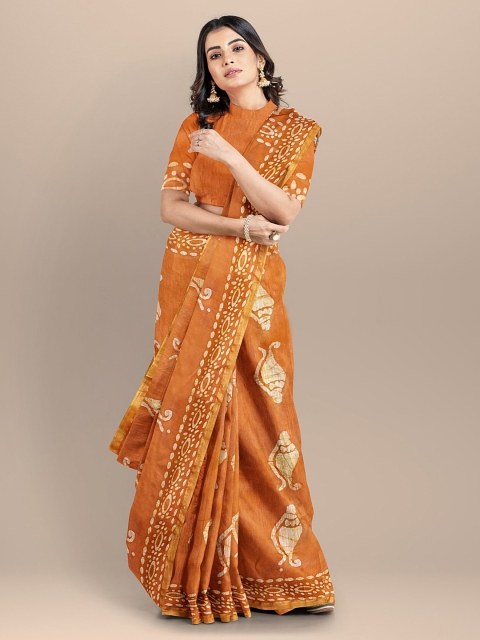 BharatSthali Mustard Silk Cotton Printed Venkatgiri Saree