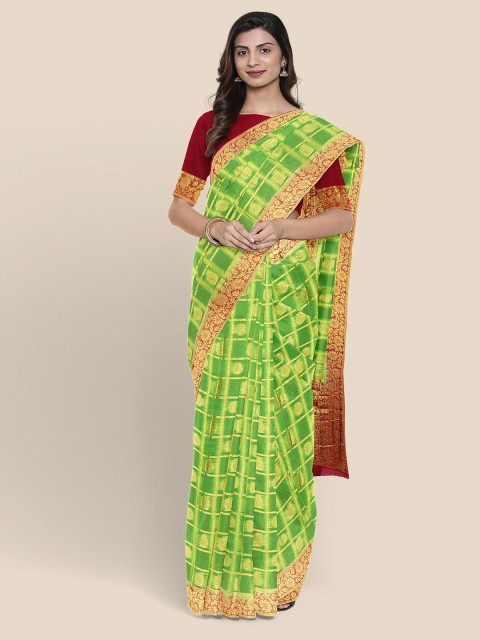 

KLM Fashion Mall Green & Golden Woven Design Banarasi Saree