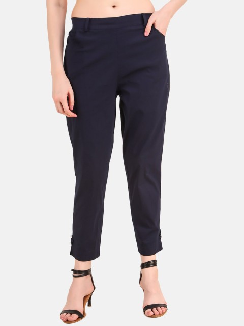

Aawari Women Navy Blue Regular Fit Solid Regular Trousers