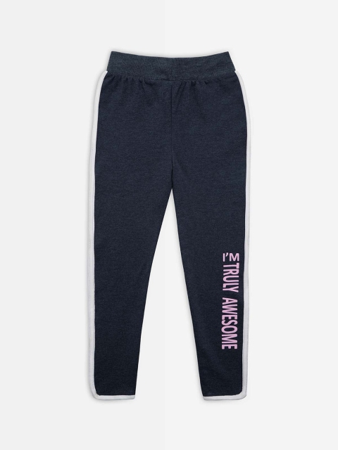 Punkster Girls Navy Blue Solid Cotton Treggings