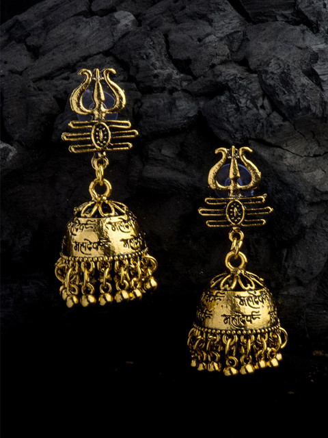 

Alankruthi Oxidised Gold-Toned Dome Shaped Jhumkas