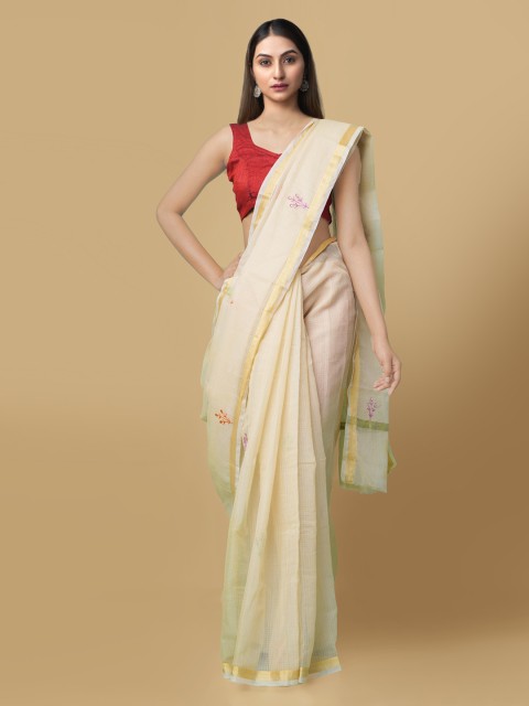 

Unnati Silks Cream-Coloured Pure Cotton Embroidered Kota Saree