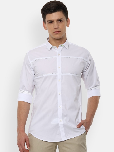 

V Dot Men White Slim Fit Solid Casual Shirt