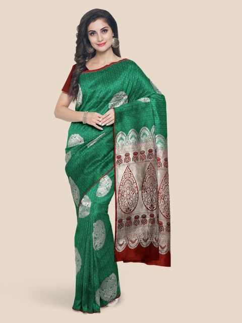 

KLM Fashion Mall Green & White Printed Kanjeevaram Saree