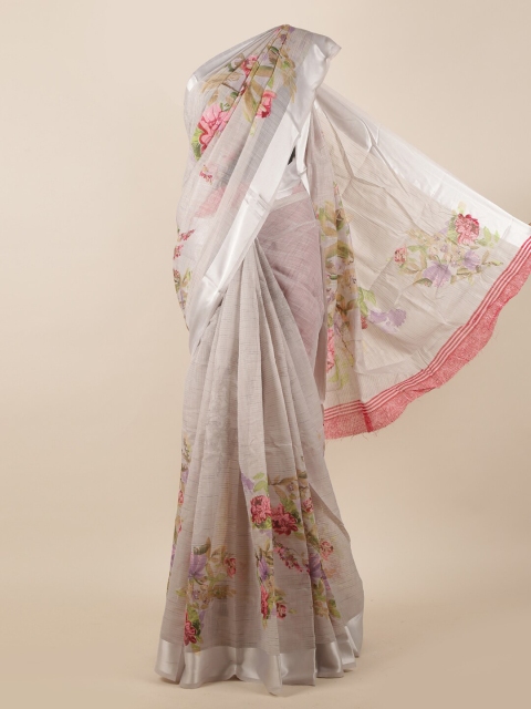 

Pothys Grey & Green Floral Print Saree