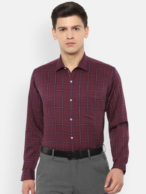 

Van Heusen Men Maroon & White Pure Cotton Regularch Fit Checked Formal Shirt