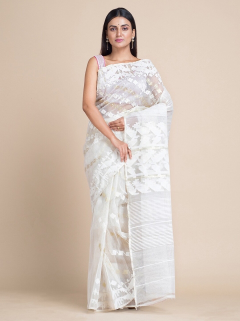 

Mitera White Silk Cotton Woven Design Jamdani Saree