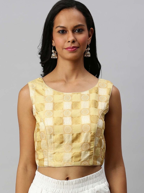 

Soch Women Gold-Coloured Woven-Design Readymade Art Silk Saree Blouse