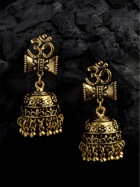 

Alankruthi Oxidised Gold-Toned Dome Shaped Jhumkas