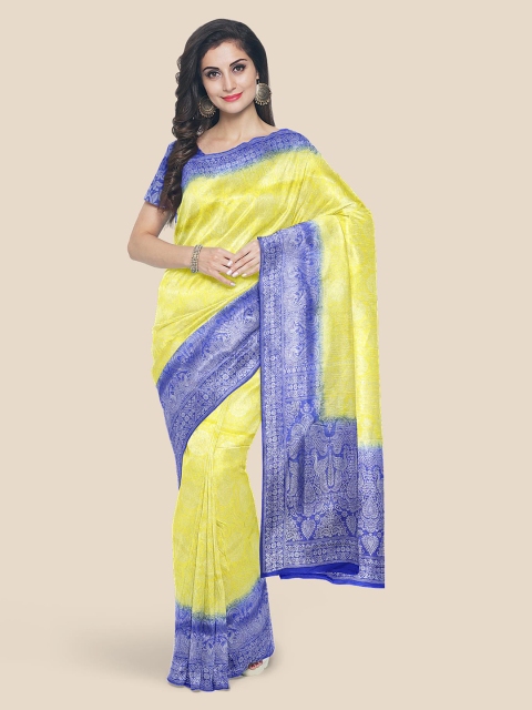 

KLM Fashion Mall Yellow & Blue Woven Design Banarasi Saree