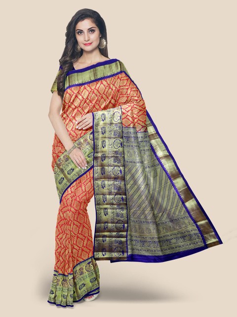 

KLM Fashion Mall Red & Golden Printed Kanjeevaram Saree