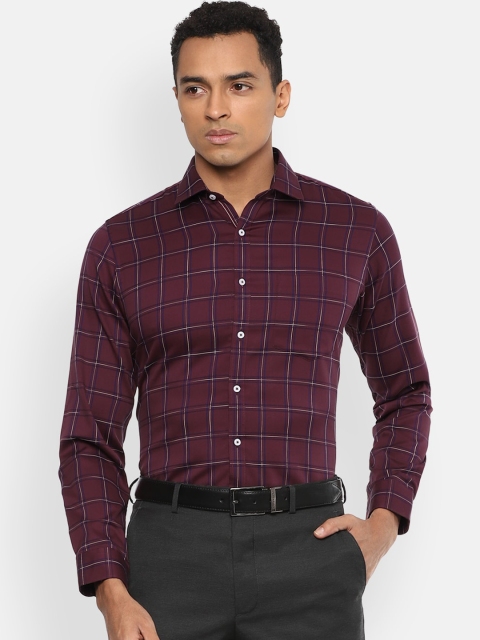 

Van Heusen Men Maroon & White Pure Cotton Slim Fit Checked Formal Shirt