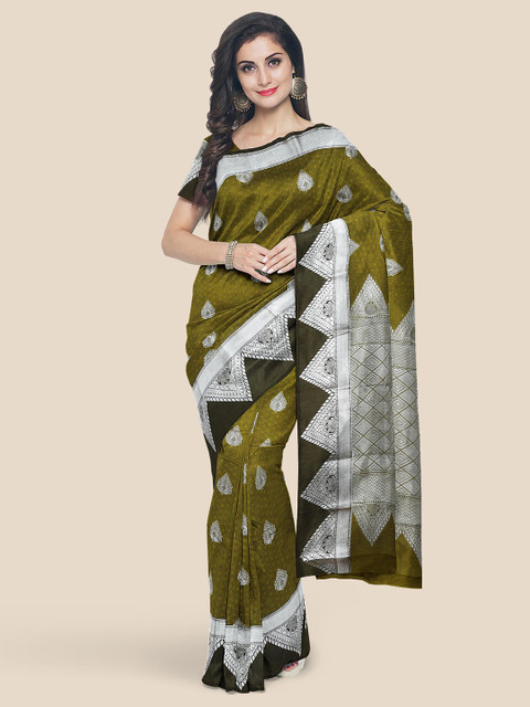

KLM Fashion Mall Green & Off-White Printed Kanjeevaram Saree